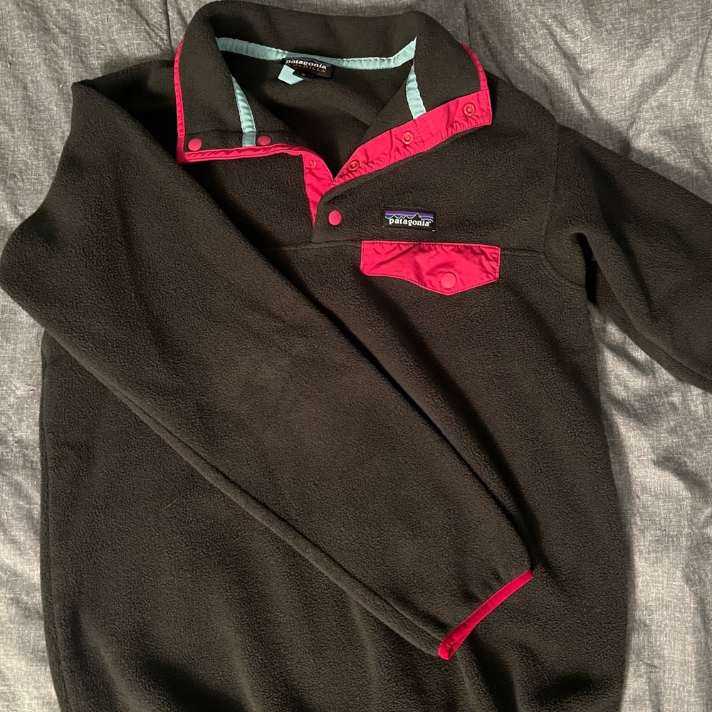 Gray and Pink Patagonia Button Up Jacket